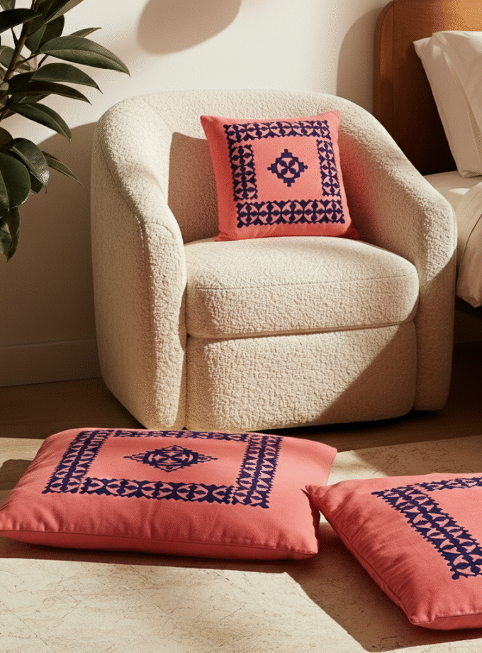 6 Pcs Applique Floor Cushion Covers Set