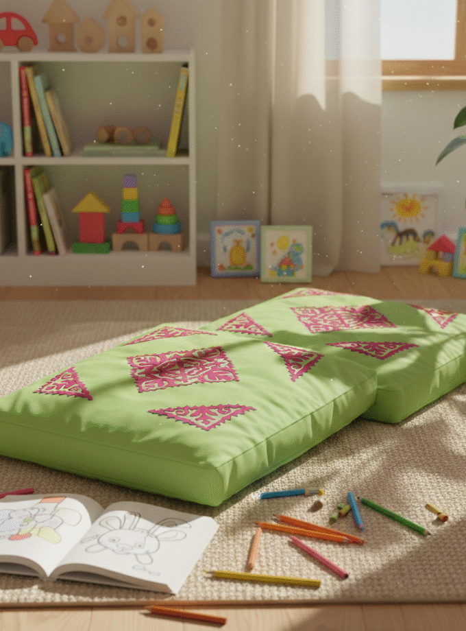 2 Pcs Applique Floor Cushion Covers Set