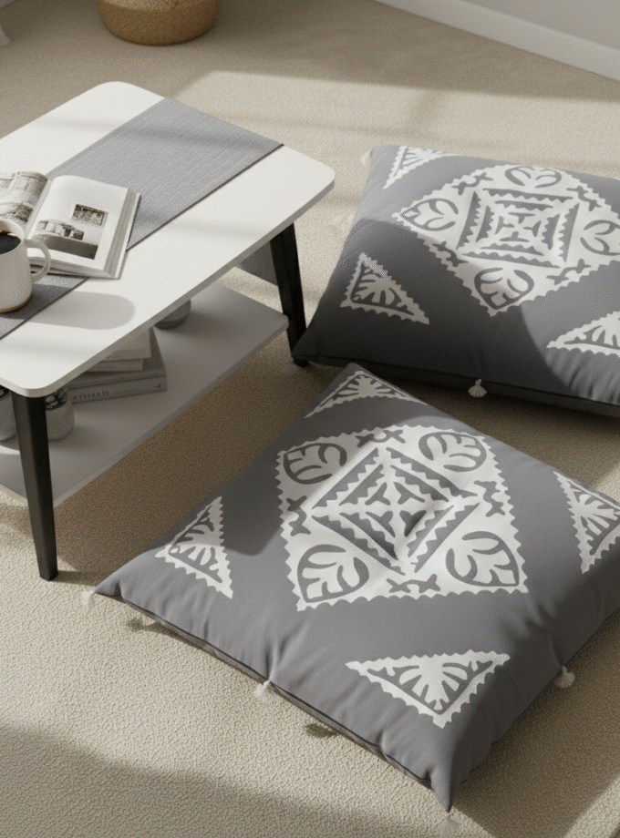 2 Pcs Applique Floor Cushion Covers Set