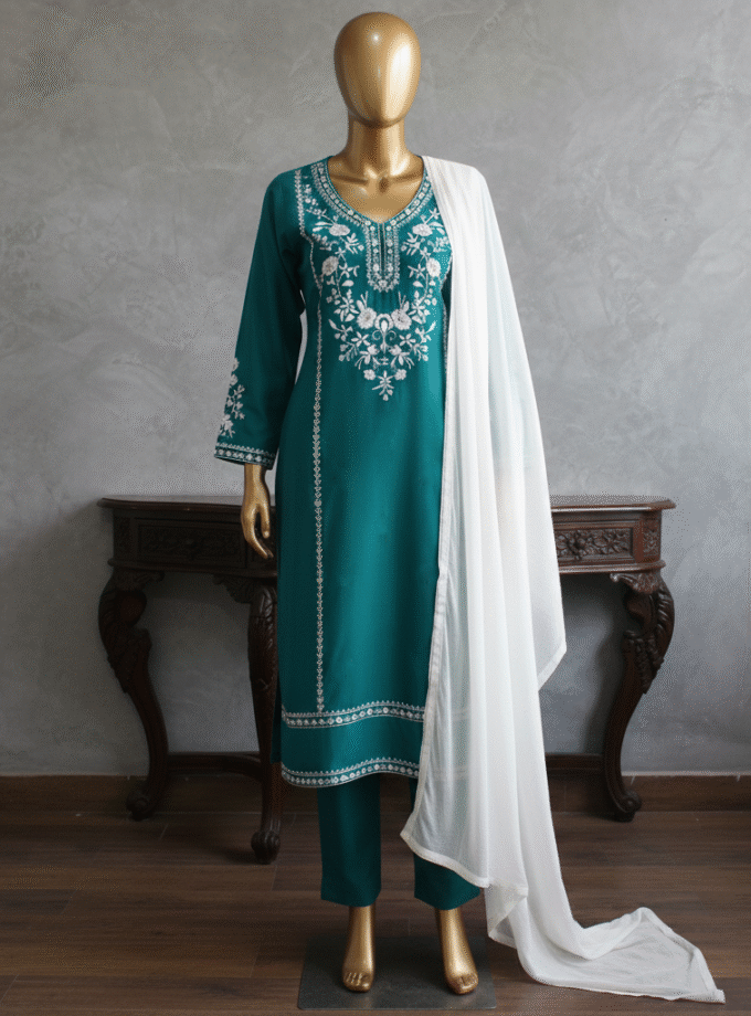 2 Pcs Embroidered Suit with Mirror Work