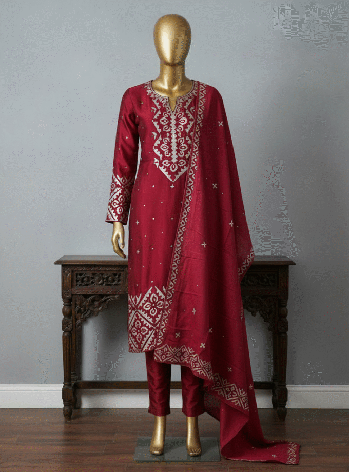 3 Pcs Fancy Applique Suit