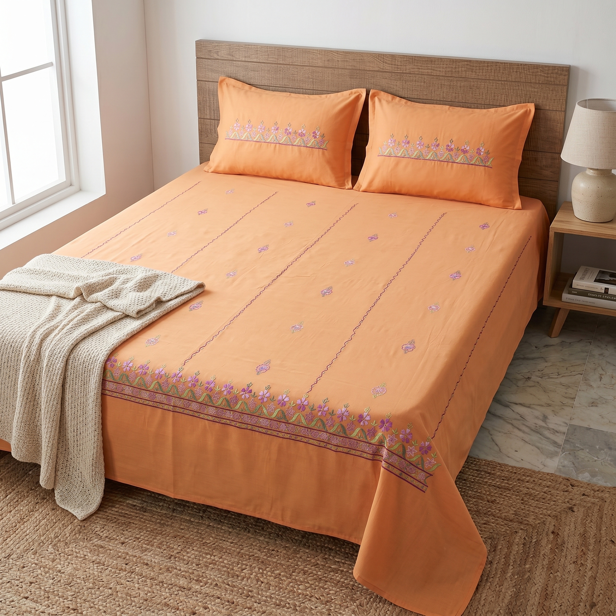 3 Pcs Embroidery Bedsheet set - Image 3
