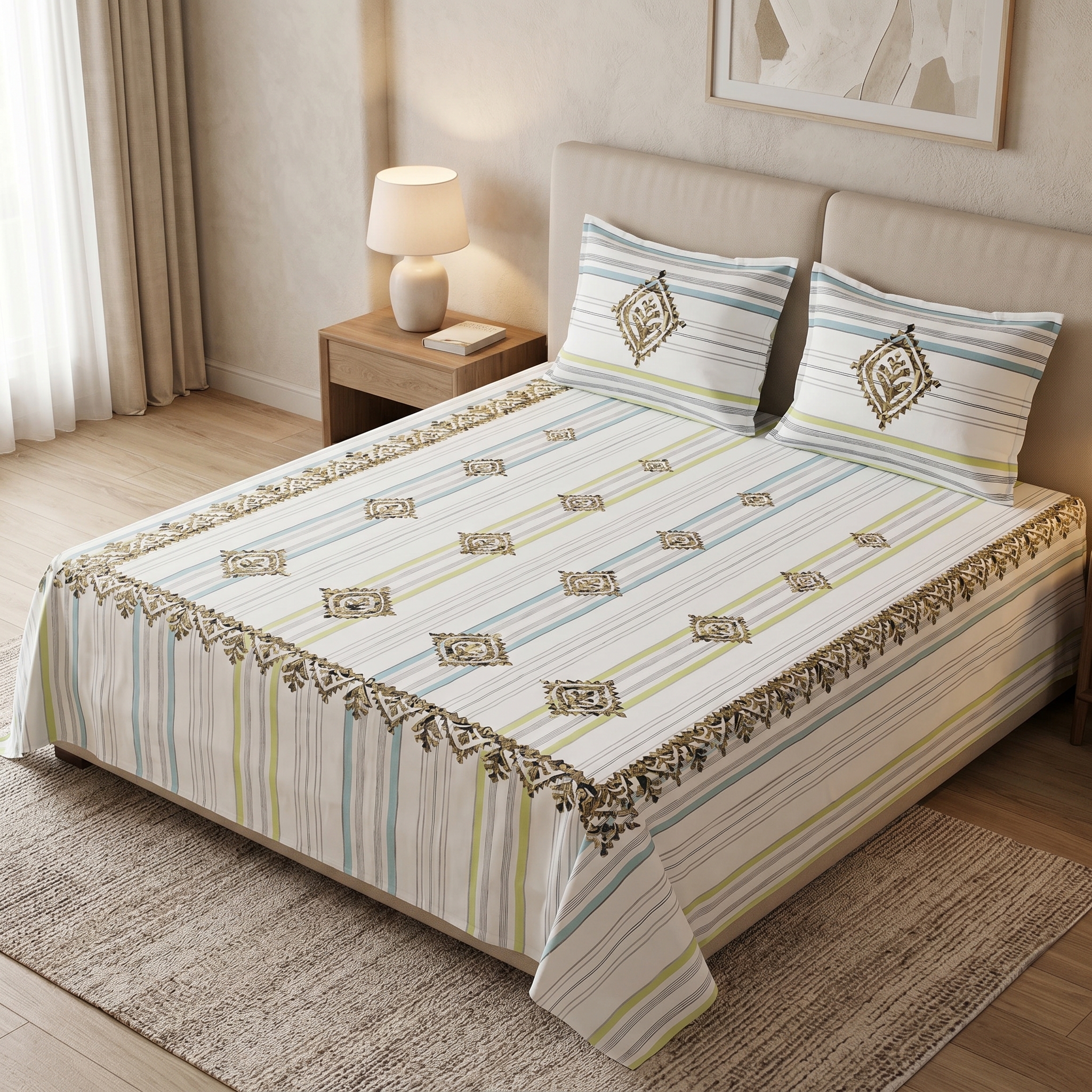 3 Pcs Applique Bedsheet set