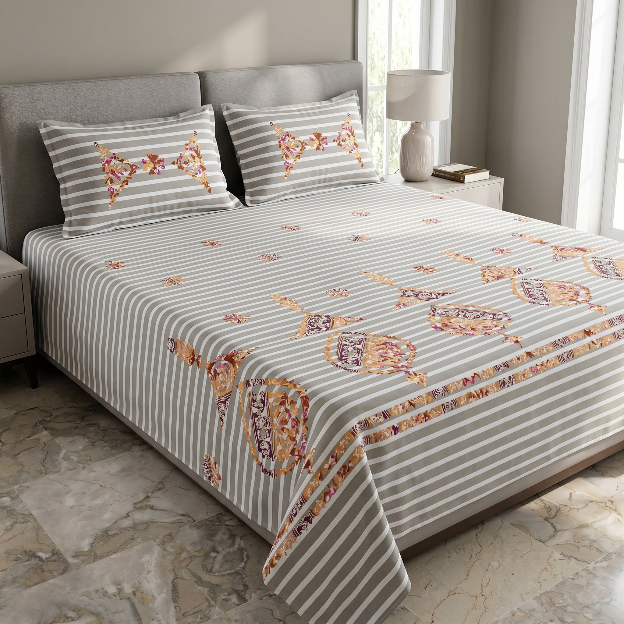 3 Pcs Applique Bedsheet set
